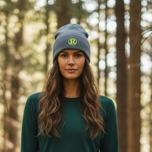 Lululemon Gray Revelation Beanie with Lime Green Logo